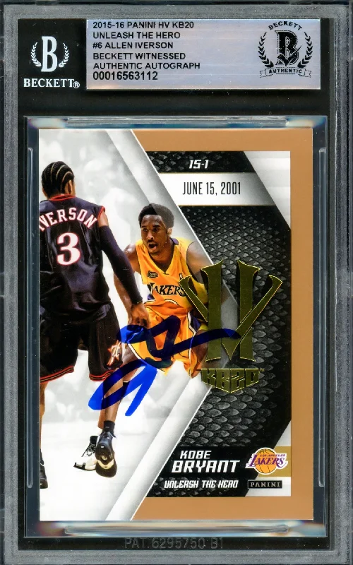 Basketball cards rookie-sensation -Allen Iverson Autographed 2015-16 Panini HV Unleash the Hero Gold Card #6 Philadelphia 76ers Beckett BAS Witness #16563112