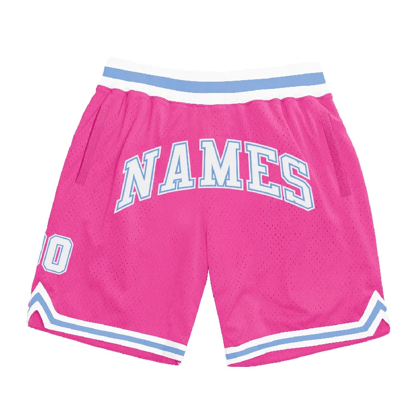 Men's basketball shorts matching hues -Custom Pink White-Light Blue Authentic Throwback Basketball Shorts