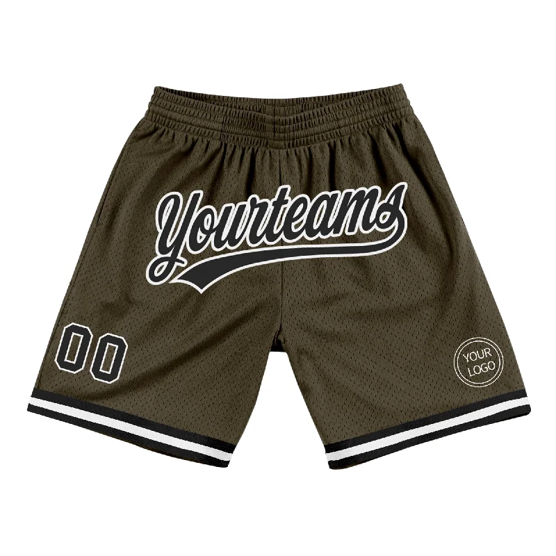 Men's basketball shorts sport sale -Custom Olive Black-White Authentic Throwback Salute To Service Basketball Shorts