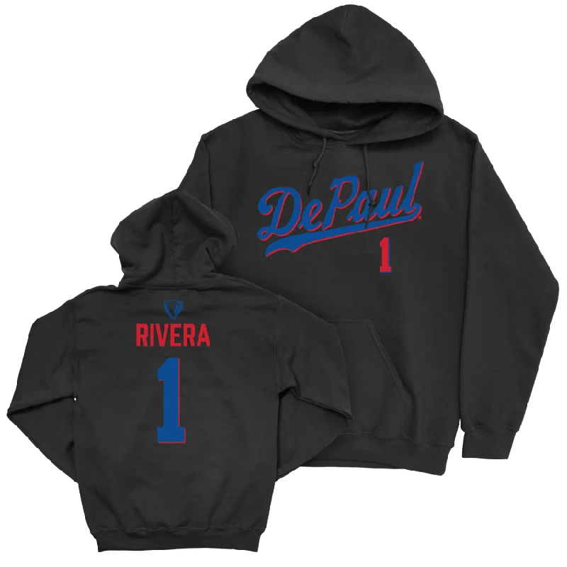 Men's basketball hoodie squad ensemble -DePaul Men's Basketball Black Script Hoodie - Isaiah Rivera | #1