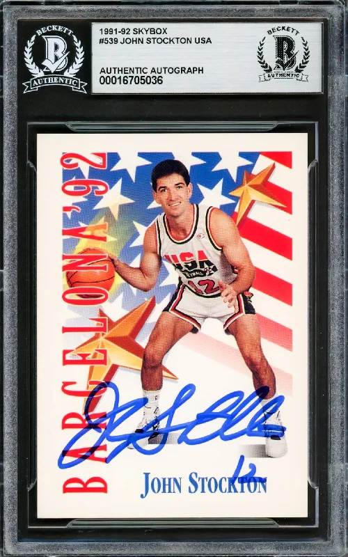 Basketball cards classic-edition -John Stockton Autographed 1991-92 Skybox Card #539 USA Dream Team Beckett BAS #16705036