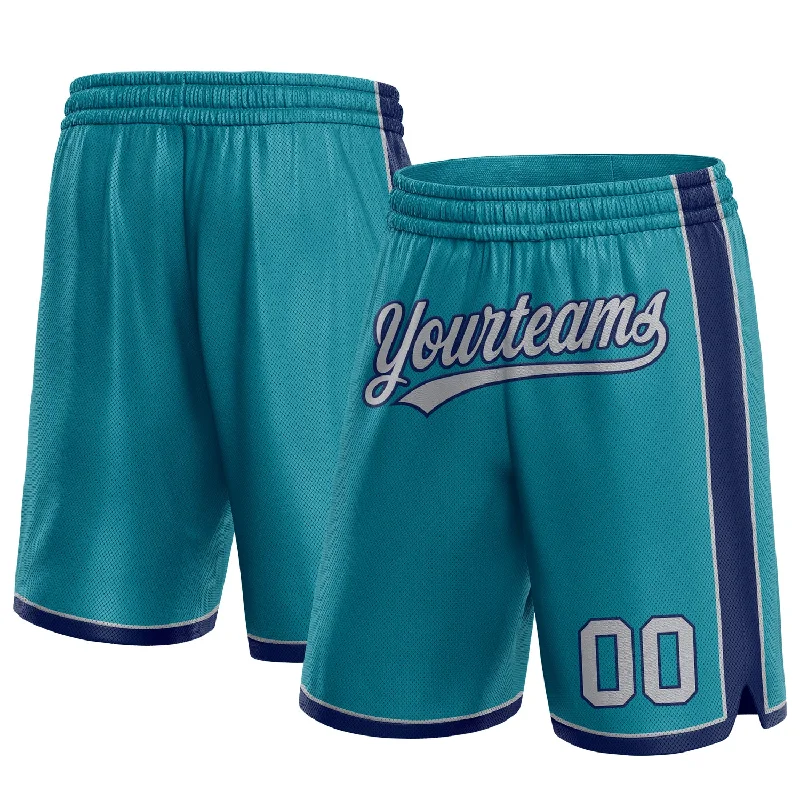 Men's basketball shorts simple design -Custom Teal Gray-Navy Authentic Basketball Shorts