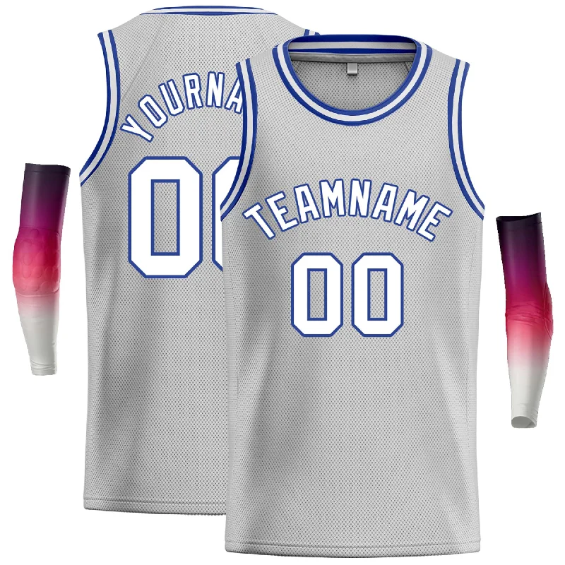 Basketball jerseys team-performance -Custom Gray White-Royal Classic Tops Casual Basketball Jersey