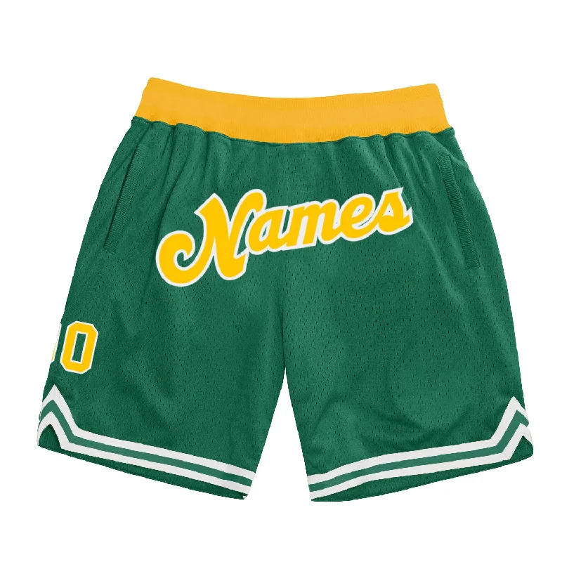 Men's basketball shorts sport collection -Custom Kelly Green Gold-White Authentic Throwback Basketball Shorts