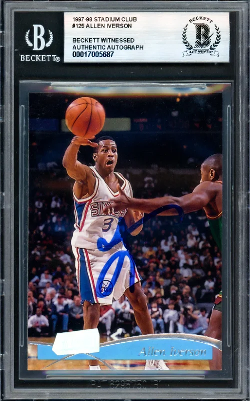 Basketball cards unopened-classic -Allen Iverson Autographed 1997-98 Stadium Club Card #125 Philadelphia 76ers Beckett BAS Witness #17005687