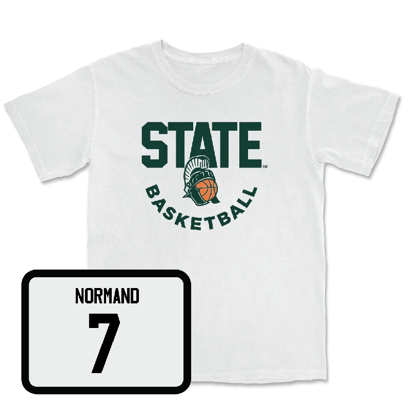 Men's basketball T-shirts stylish-comfort -Men's Basketball White Helmet Comfort Colors Tee  - Gehrig Normand