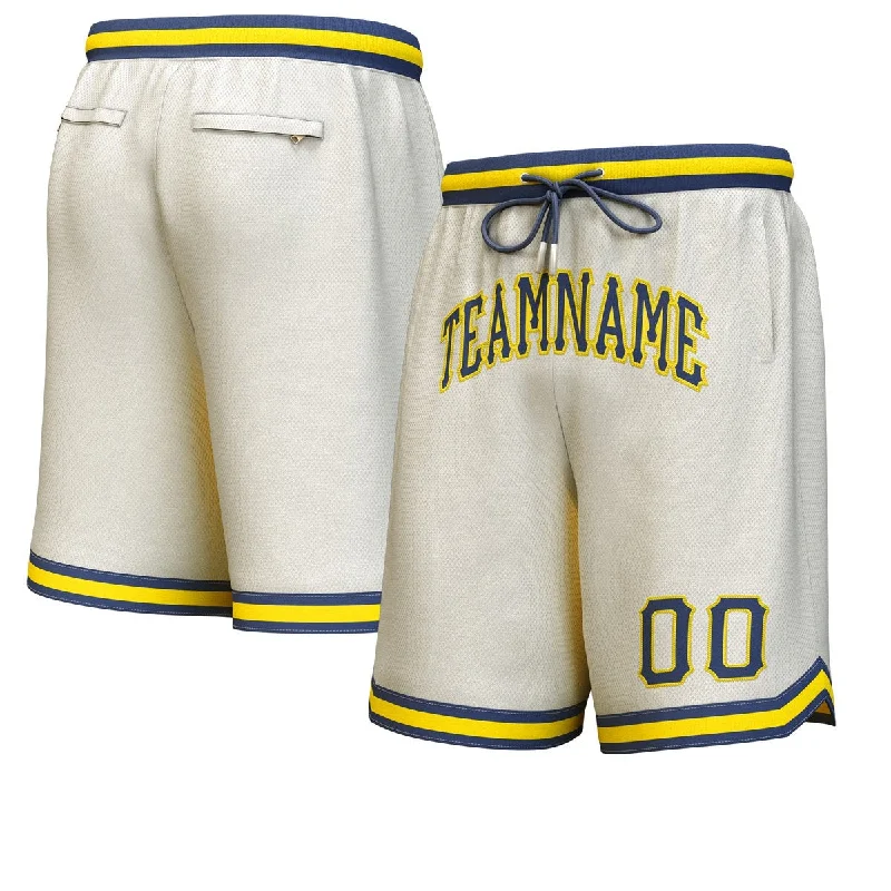 Basketball socks durable-stitching -Custom Cream Navy-Yellow Personalized Basketball Shorts