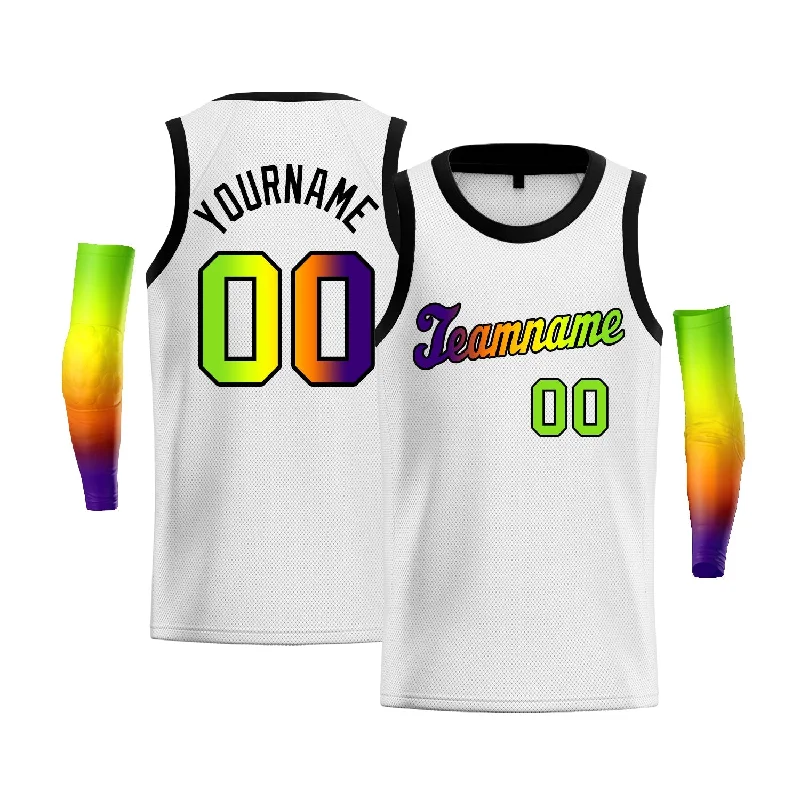 Basketball jerseys breathable-play -Custom White Purple Green-Black Gradient Fashion Tops Basketball Jersey