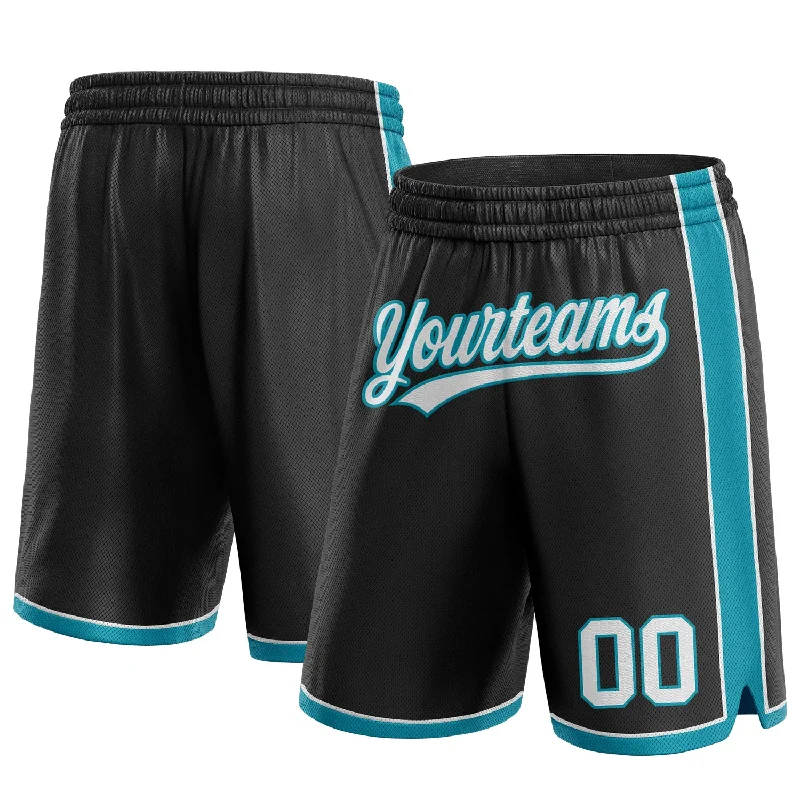 Men's basketball shorts affordable ensemble -Custom Black White-Teal Authentic Basketball Shorts