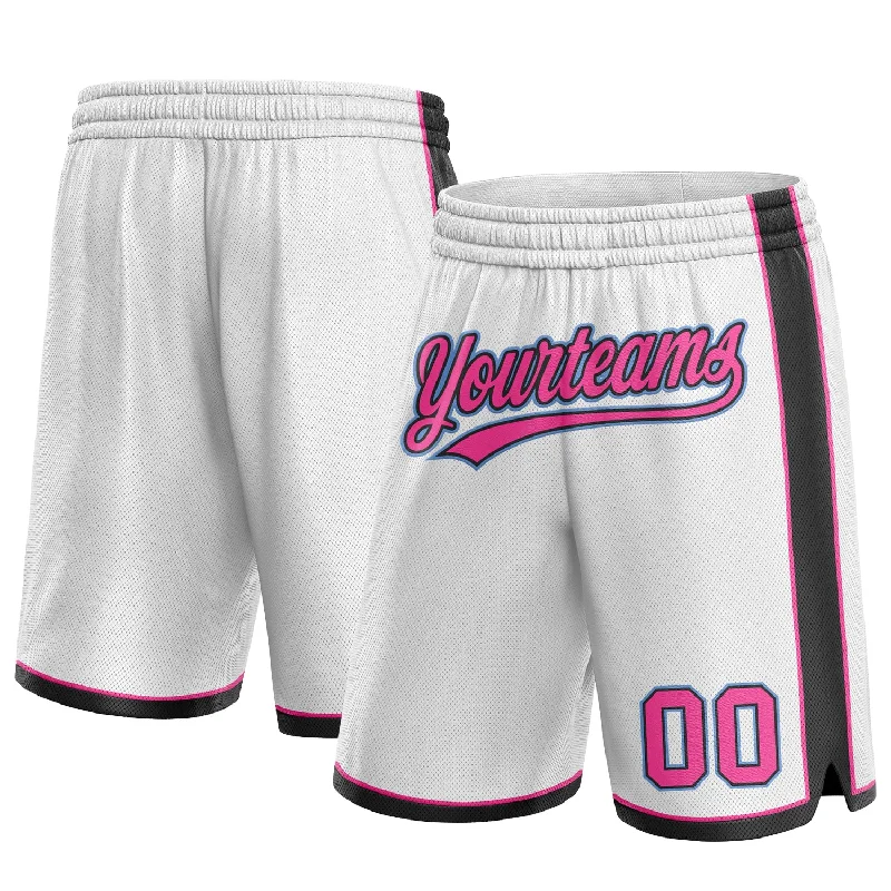 Men's basketball shorts sport sale -Custom White Pink Black-Light Blue Authentic Basketball Shorts