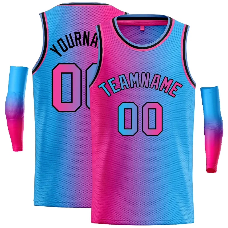 Basketball jerseys replica -Custom Pink Blue Black-Pink Gradient Fashion Tops Bull Basketball Jersey