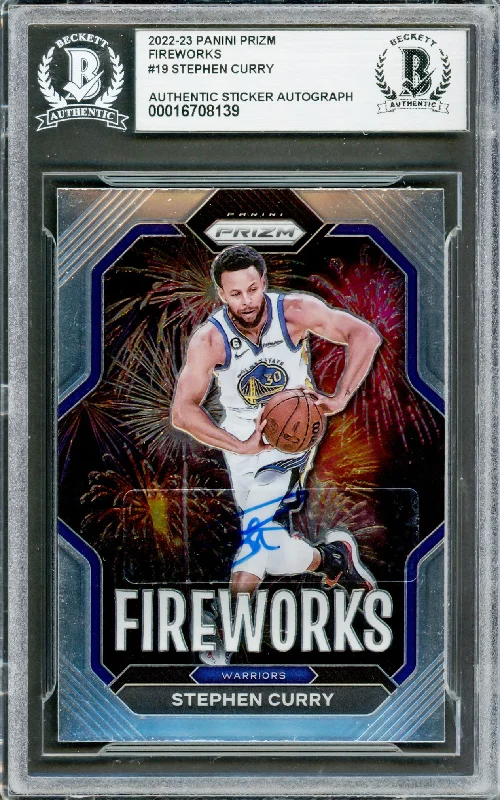 Basketball cards digital-rare -Stephen Curry Autographed 2022-23 Panini Prizm Fireworks Card #19 Golden State Warriors Beckett BAS #16708139