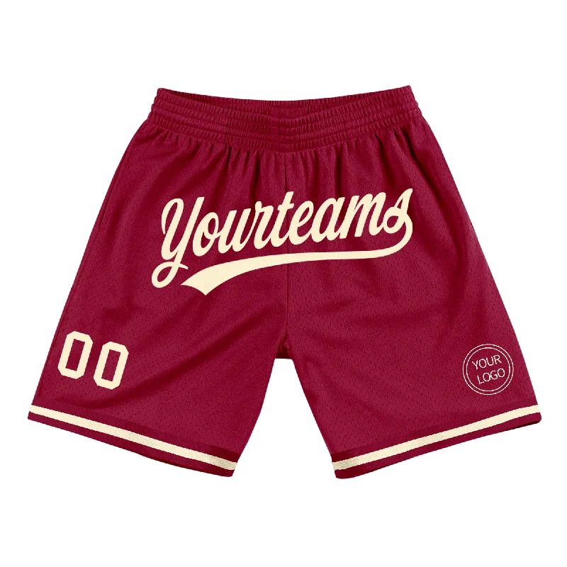 Men's basketball shorts pro deal -Custom Maroon Cream Authentic Throwback Basketball Shorts