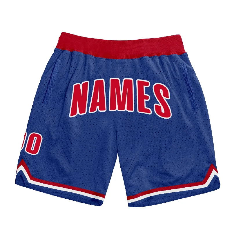 Men's basketball shorts elastic waist -Custom Royal Red-White Authentic Throwback Basketball Shorts