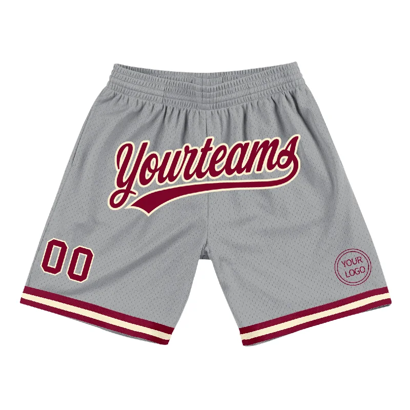 Men's basketball shorts low-cost shorts -Custom Gray Maroon-Cream Authentic Throwback Basketball Shorts