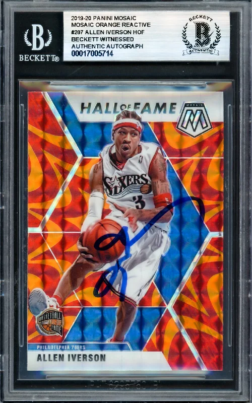 Basketball cards bootleg-classic -Allen Iverson Autographed 2019-20 Panini Mosaic Orange Reaction Card #287 Philadelphia 76ers Beckett BAS Witness #17005714