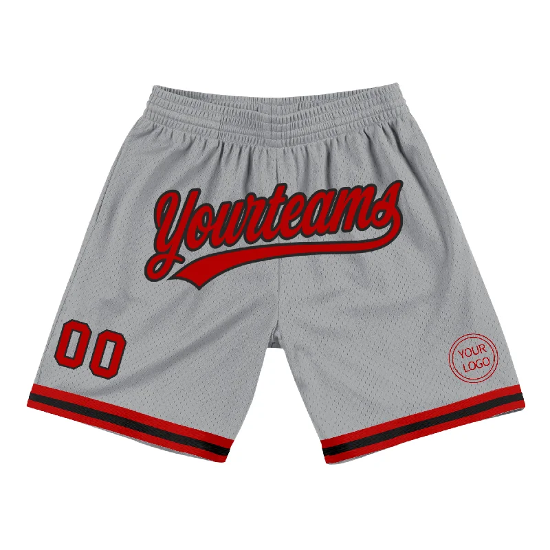 Men's basketball shorts sport set -Custom Gray Red-Black Authentic Throwback Basketball Shorts