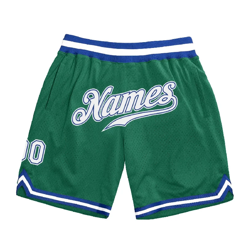 Men's basketball shorts squad deal -Custom Kelly Green White-Royal Authentic Throwback Basketball Shorts