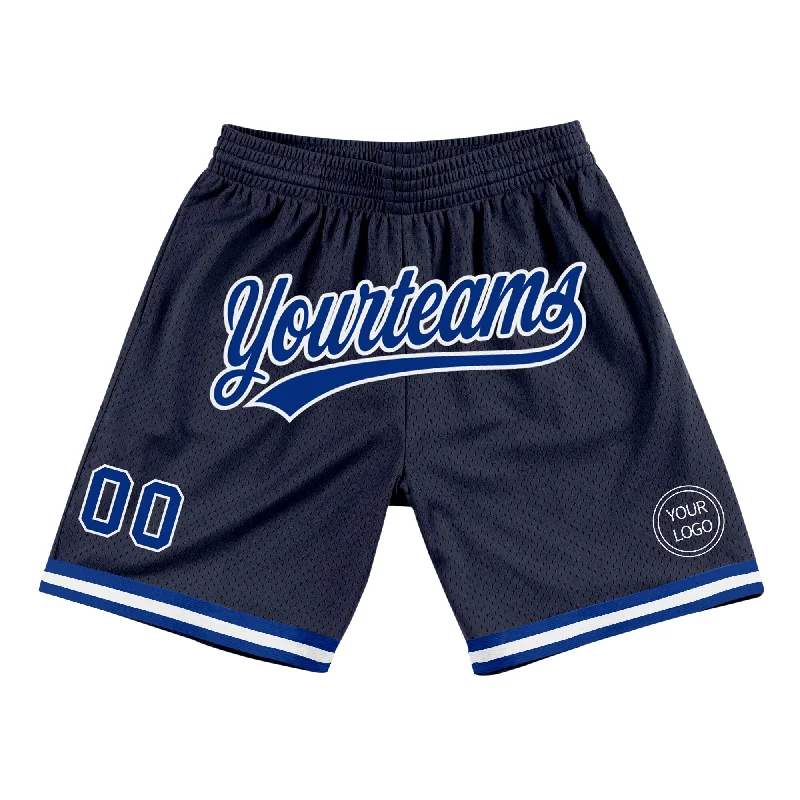 Men's basketball shorts excellent quality -Custom Navy Royal-White Authentic Throwback Basketball Shorts