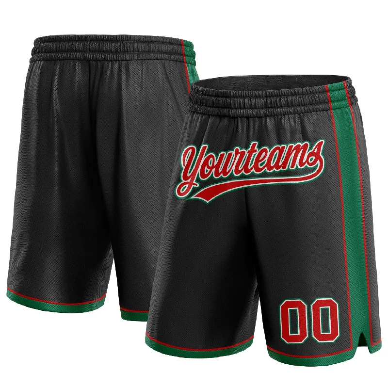 Men's basketball shorts sport offer -Custom Black Red-Kelly Green Authentic Basketball Shorts