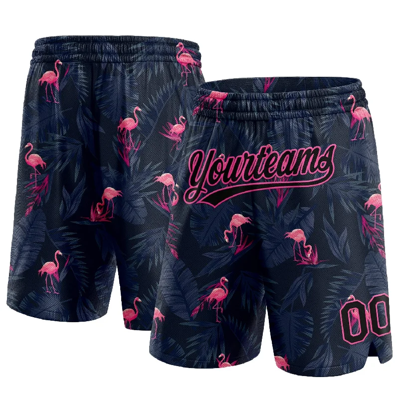 Men's basketball shorts fan favorite -Custom Black Pink 3D Pattern Flamingo Authentic Basketball Shorts