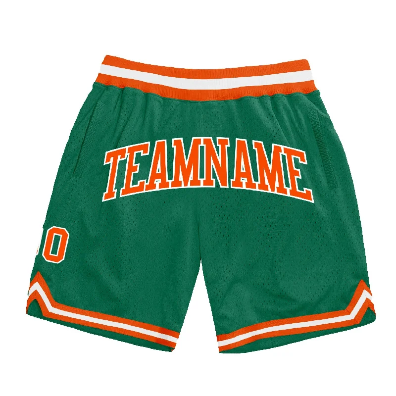 Men's basketball shorts online store -Custom Kelly Green Orange-White Authentic Throwback Basketball Shorts