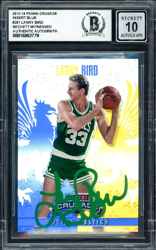 Basketball cards legend-rare -Larry Bird Autographed 2013-14 Panini Crusade Insert Blue Card #291 Boston Celtics Auto Grade Gem Mint 10 Beckett BAS Witness #16862779