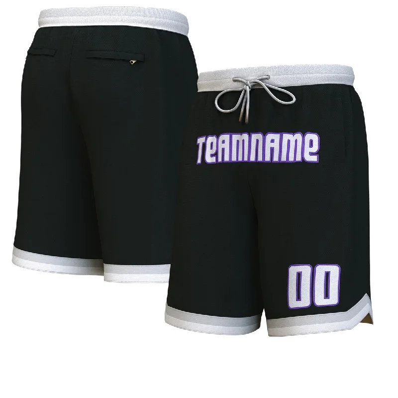 Men's basketball shorts squad bundle -Custom Black White-Purple Personalized Basketball Shorts