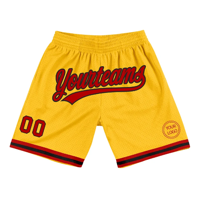 Men's basketball shorts durable material -Custom Gold Red-Black Authentic Throwback Basketball Shorts