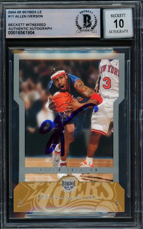 Basketball cards global-rarity -Allen Iverson Autographed 2004-05 Skybox LE Card #11 Philadelphia 76ers Auto Grade Gem Mint 10 Beckett BAS Witnessed #16561804