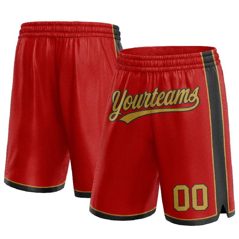 Men's basketball shorts precise fit -Custom Red Old Gold-Black Authentic Basketball Shorts