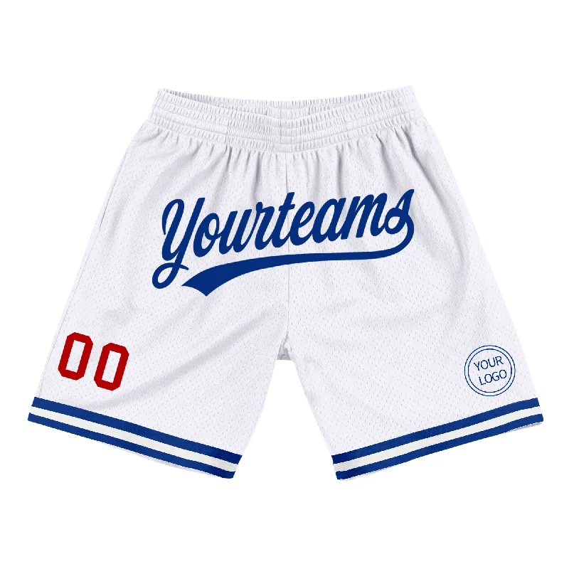 Men's basketball shorts affordable ensemble -Custom White Red-Royal Authentic Throwback Basketball Shorts