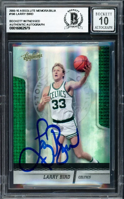 Basketball cards worn-rarity -Larry Bird Autographed 2009-10 Absolute Memorabilia Card #106 Boston Celtics Auto Grade Gem Mint 10 #461/499 Beckett BAS Witness #16862979