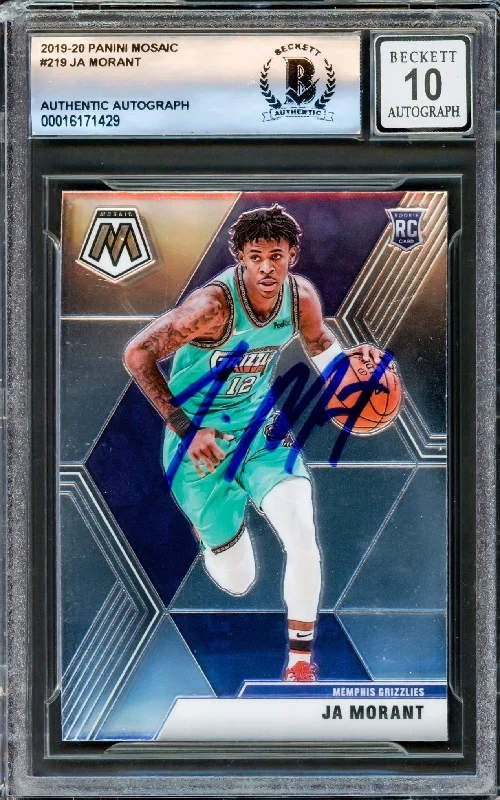 Basketball cards signed-legacy -Ja Morant Autographed 2019-20 Panini Mosaic Rookie Card #219 Memphis Grizzlies Auto Grade Gem Mint 10 Beckett BAS Stock #220781