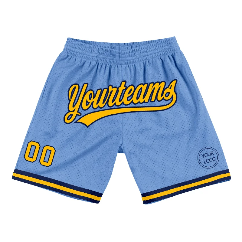 Men's basketball shorts stylish set -Custom Light Blue Gold-Navy Authentic Throwback Basketball Shorts