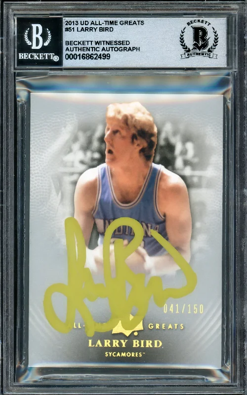 Basketball cards set-rarity -Larry Bird Autographed 2013 Upper Deck All-Time Greats Card #51 Boston Celtics Auto Grade Gem Mint 10 #041/150 Beckett BAS Witness #16862499