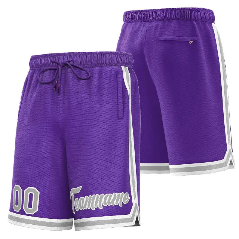 Men's basketball shorts crew shorts -Custom Purple Gray-White Sport Basketball Shorts