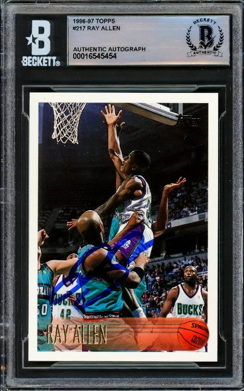 Basketball cards off-court-rarity -Ray Allen Autographed 1996 Topps Rookie Card #217 Milwaukee Bucks Beckett BAS #16545454