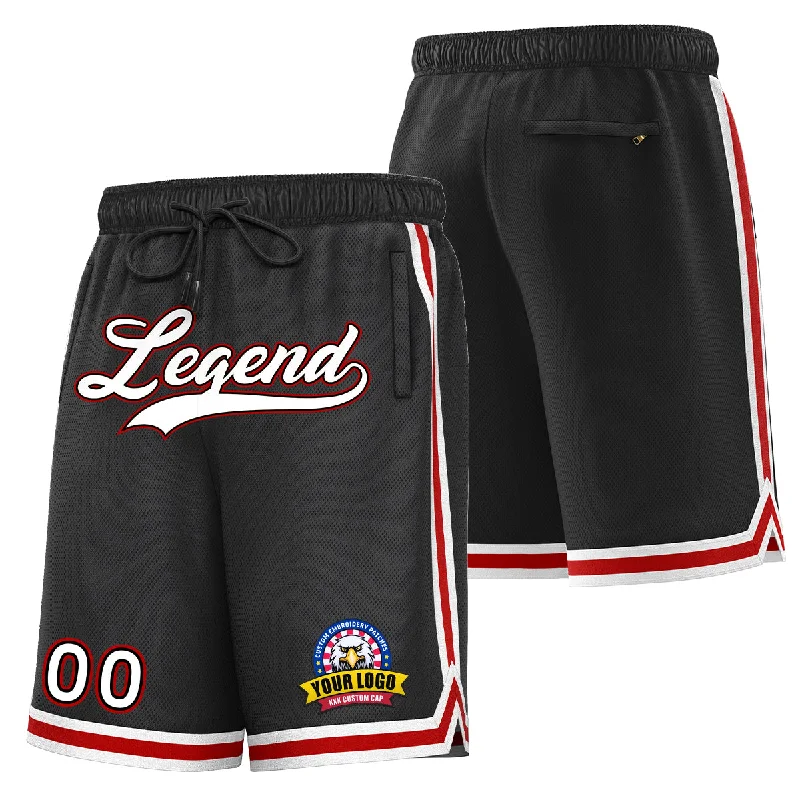 Men's basketball shorts durable material -Custom Black White Red Basketball Shorts