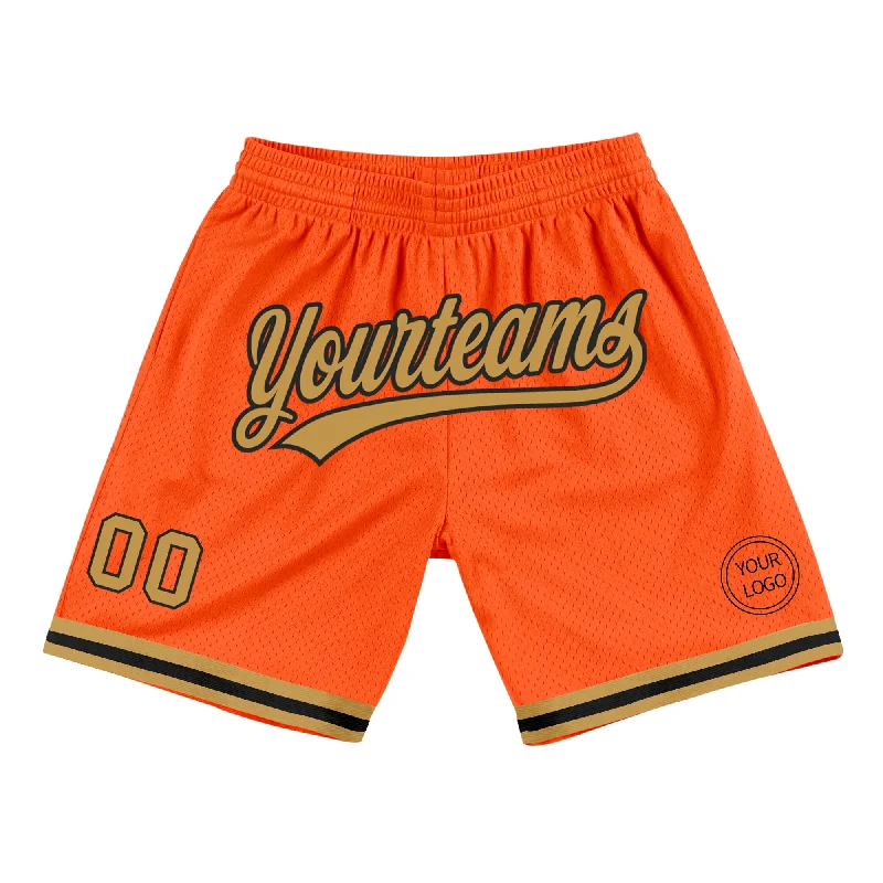 Men's basketball shorts squad collection -Custom Orange Old Gold-Black Authentic Throwback Basketball Shorts