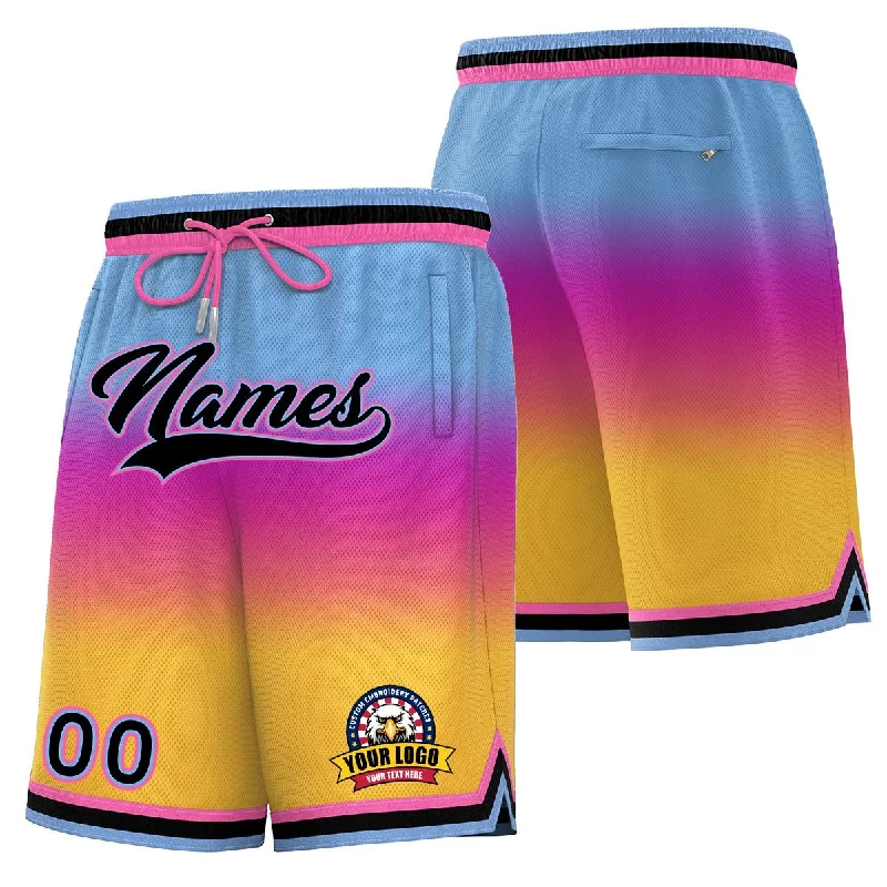 Men's basketball shorts fast-dry outfit -Custom Light Blue Yellow Personalized Gradient Fashion Basketball Shorts