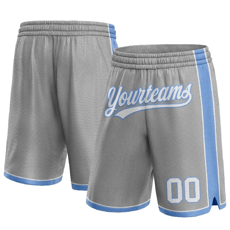 Men's basketball shorts casual wear -Custom Gray White-Light Blue Authentic Basketball Shorts