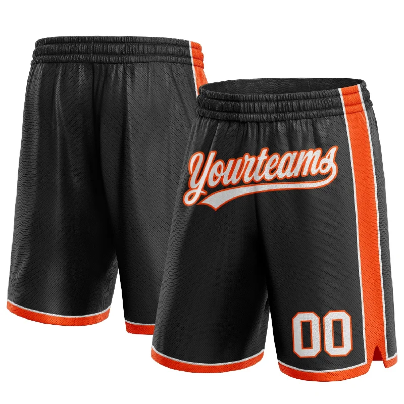 Men's basketball shorts loud designs -Custom Black White-Orange Authentic Basketball Shorts