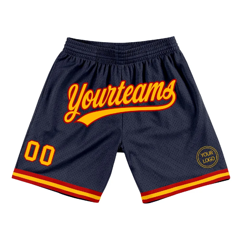 Men's basketball shorts matching hues -Custom Navy Gold-Red Authentic Throwback Basketball Shorts