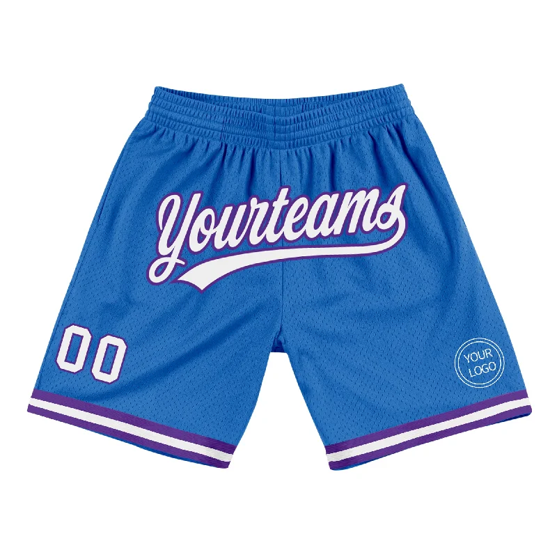 Men's basketball shorts luxury fabric -Custom Blue White-Purple Authentic Throwback Basketball Shorts