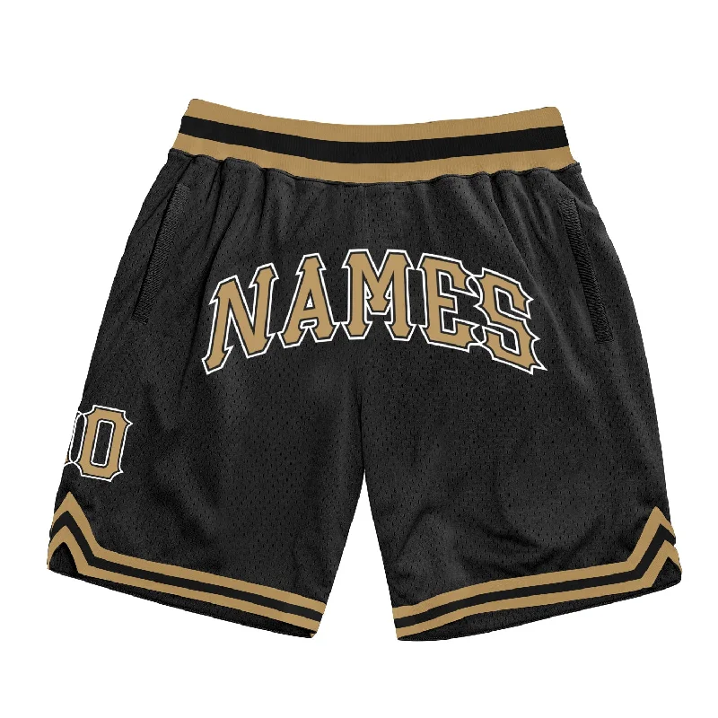 Men's basketball shorts team deal -Custom Black Old Gold-White Authentic Throwback Basketball Shorts