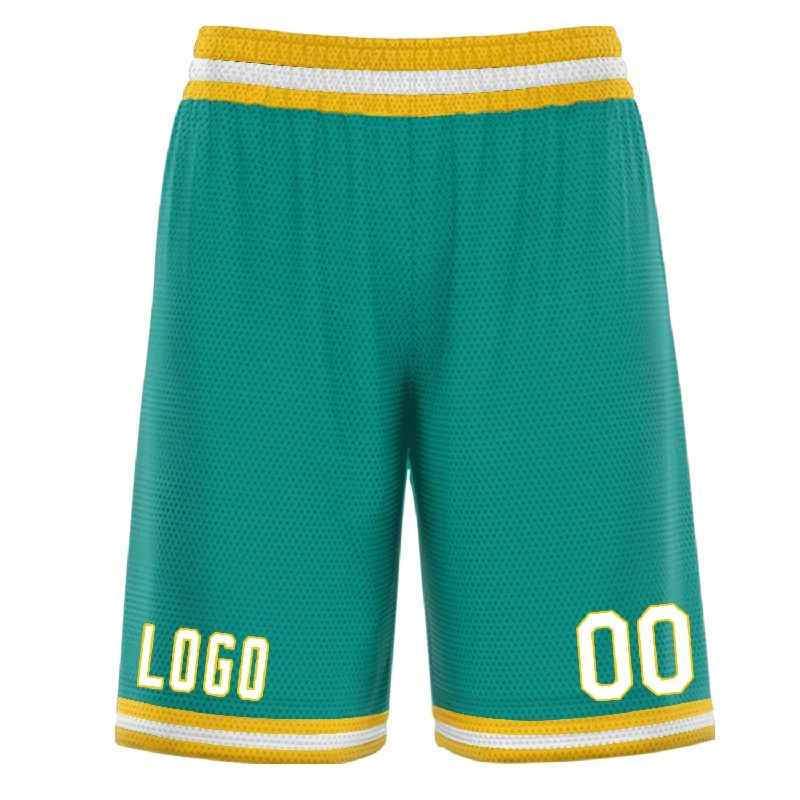 Men's basketball shorts luxury fabric -Custom Green Blue White Basketball Shorts