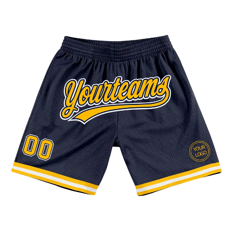 Men's basketball shorts enduring pair -Custom Navy Gold-White Authentic Throwback Basketball Shorts