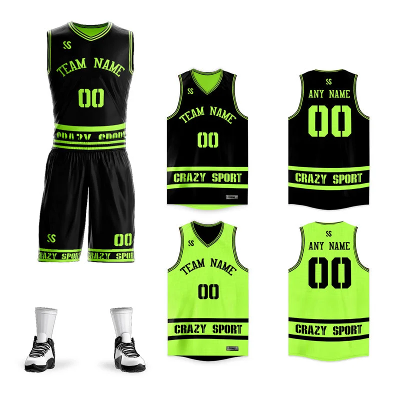 Basketball jerseys durable-style -Custom Black Neon Green White Double Side Sets Sportswear Basketball Jersey