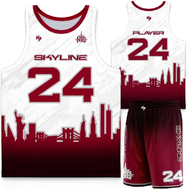 Men's basketball shorts custom stitching -Skyline Custom Basketball Uniform